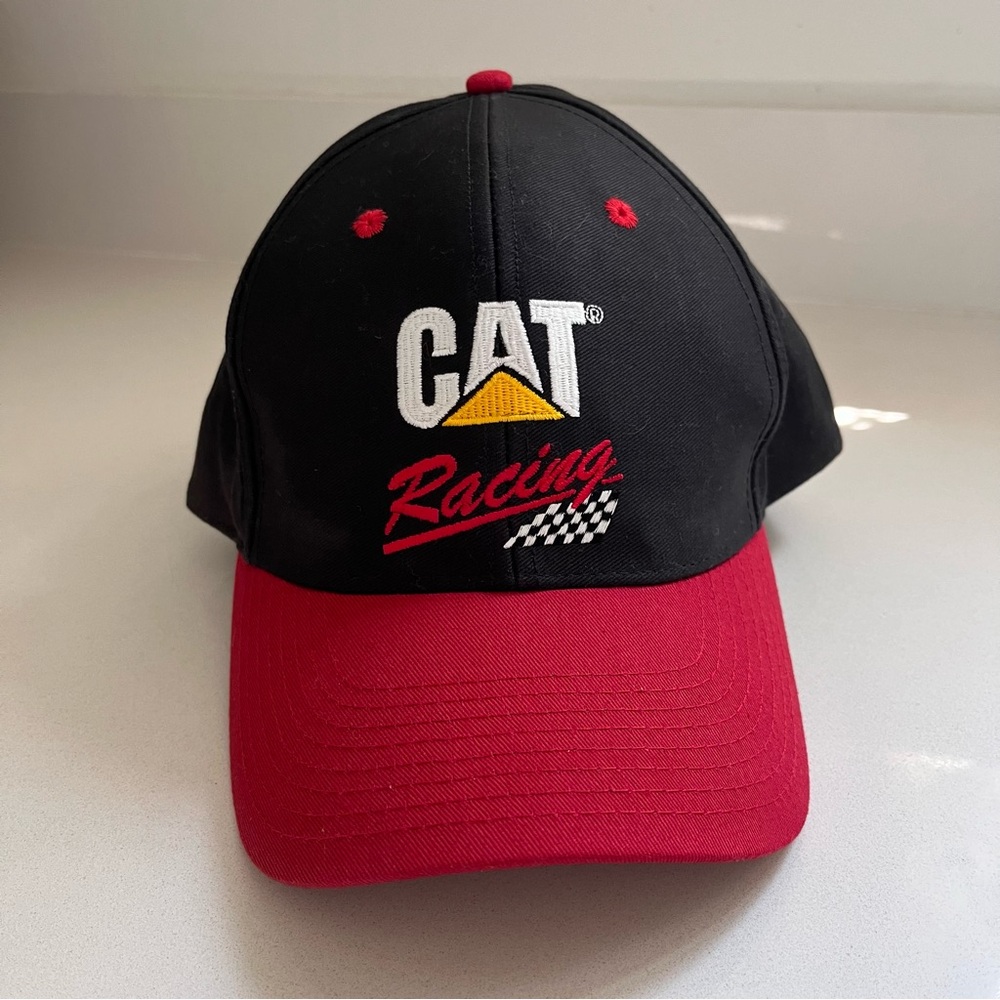 CAT Caterpillar Racing Baseball Cap Hat Red Black Adjustable New Without Tags